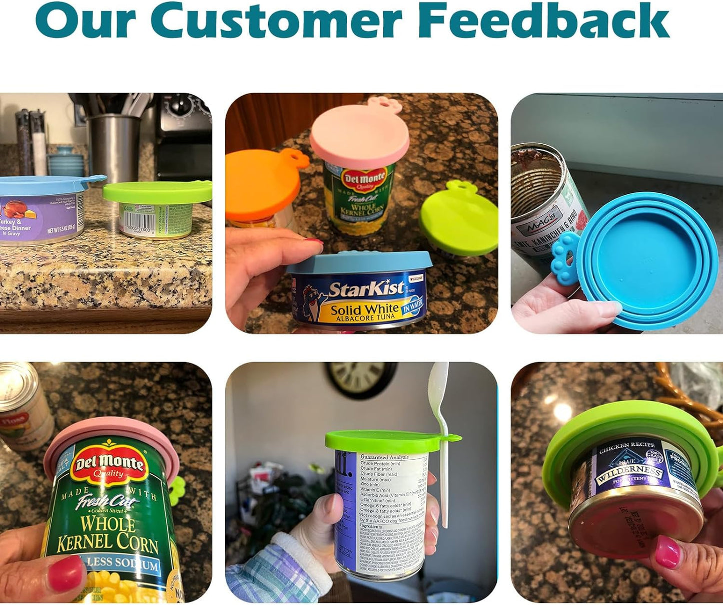 4-Pack Silicone Pet Can Lids – Universal Fit for 3 Can Sizes, BPA-Free & Dishwasher Safe (Blue, Green, Orange, Pink)