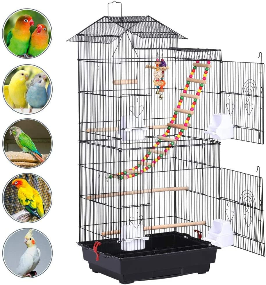39'' Rooftop Bird Cage – Large Flight Cage with Toys for Parrots, Conures, Cockatiels & More