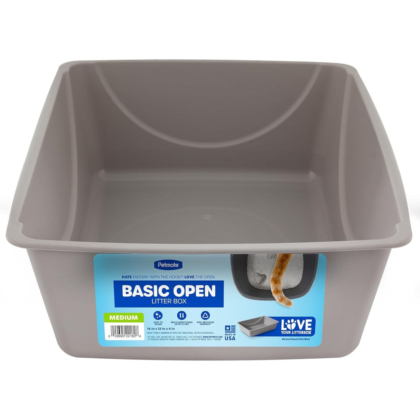 Petmate Open Litter Pan - Spacious Blue/Gray Design for Comfortable Cat Use, Made in the USA
