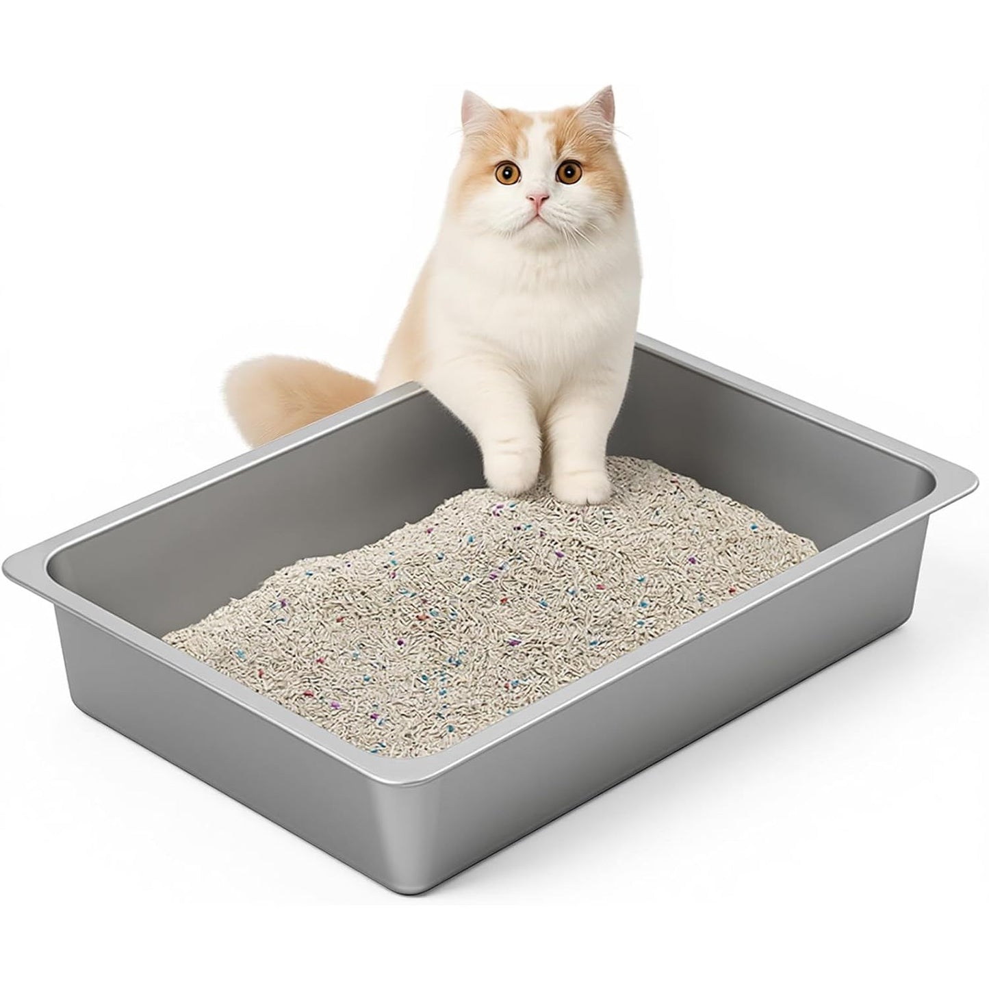Kirecoo Premium Stainless Steel Cat Litter Box - High-Sided, Non-Stick, Easy-Clean Pan for Cats and Small Pets