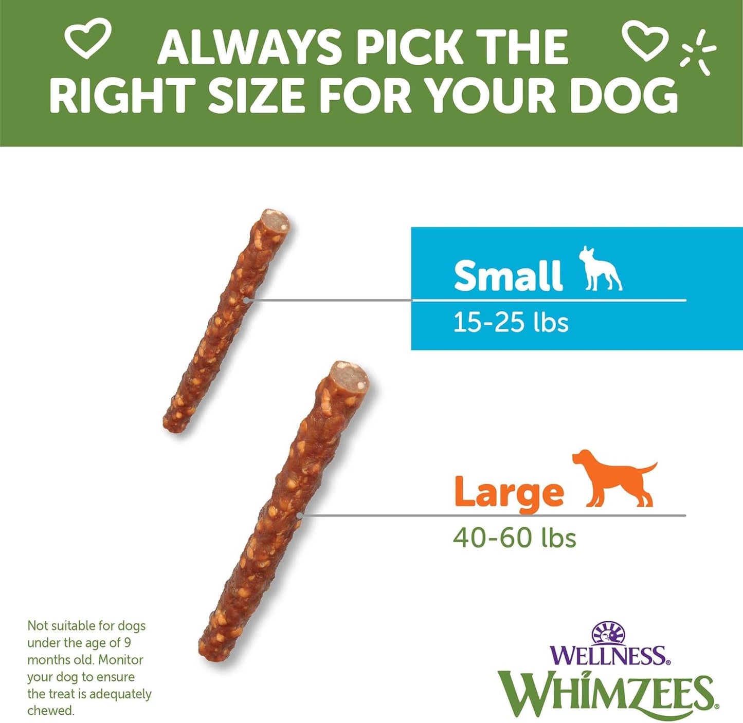 Wellness Veggie Sausage Dental Chews for Dogs, Natural Treats, Small Size Sticks, 28 Count