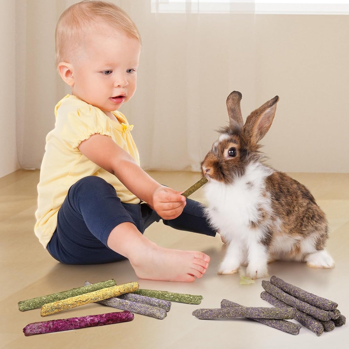 52-Piece Grass Chew Sticks for Small Animals, Enriched with Mixed Flowers, Roses, Calendula, and Forget-Me-Not for Guinea Pigs and Rabbits