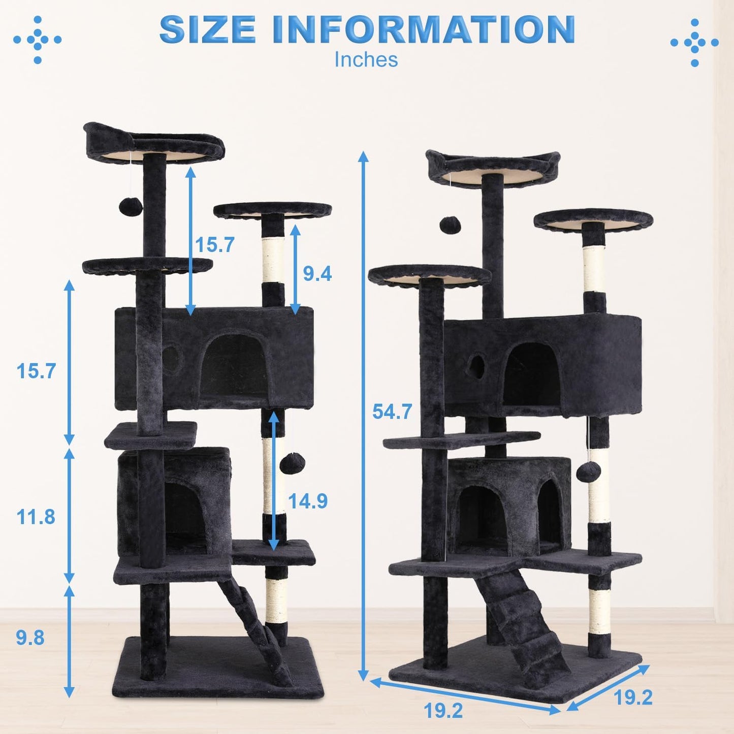 Elevate Playtime: FDW 54-Inch Dark Gray Multi-Level Cat Tree Tower with Scratching Posts, Condos, Plush Perches & Toys – Perfect for Kittens & Cats!