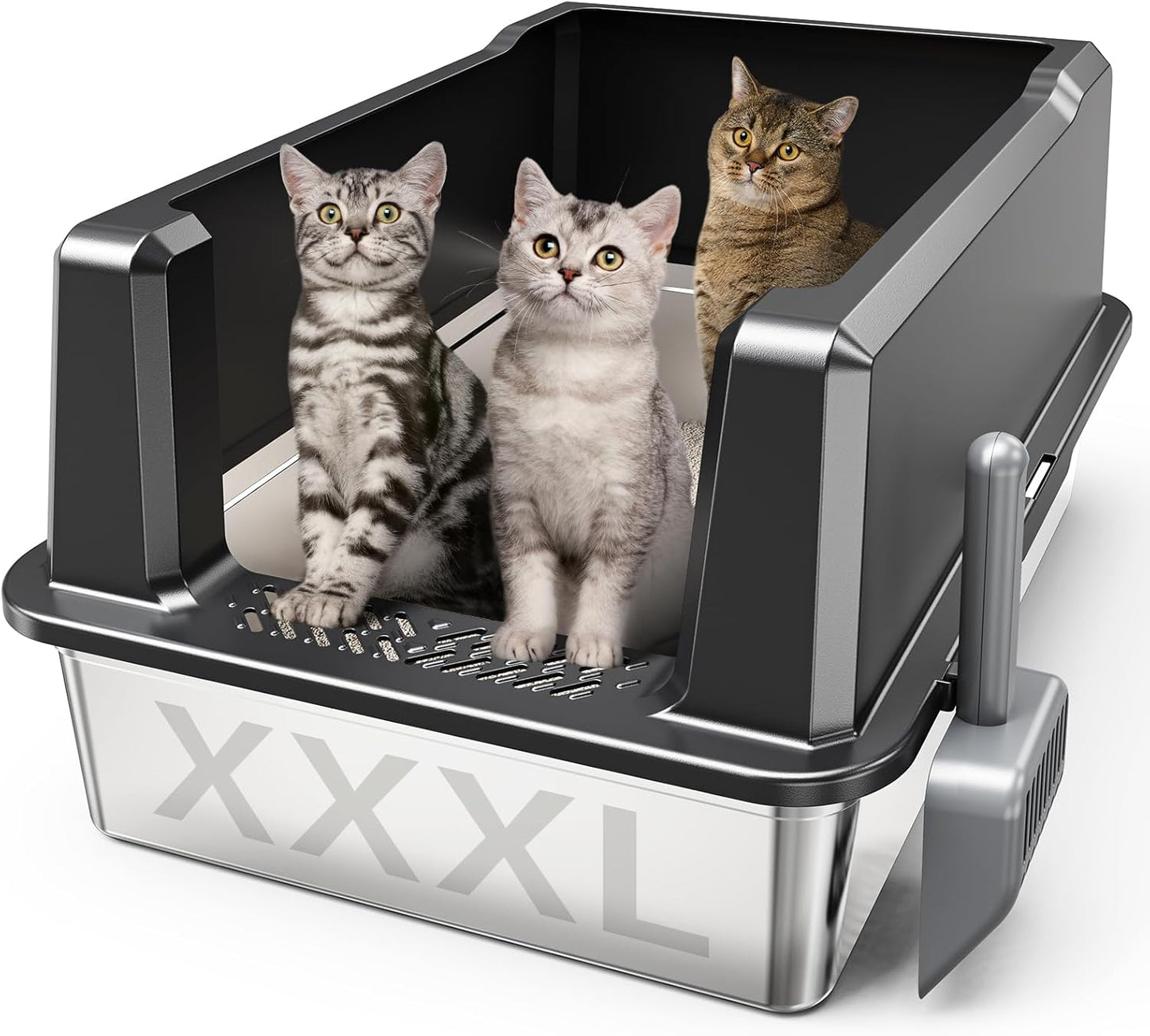 Premium Extra Large Enclosed Stainless Steel Cat Litter Box with Lid - Ideal for Big Cats and Multi-Cat Households, Odor-Resistant and Effortlessly Clean