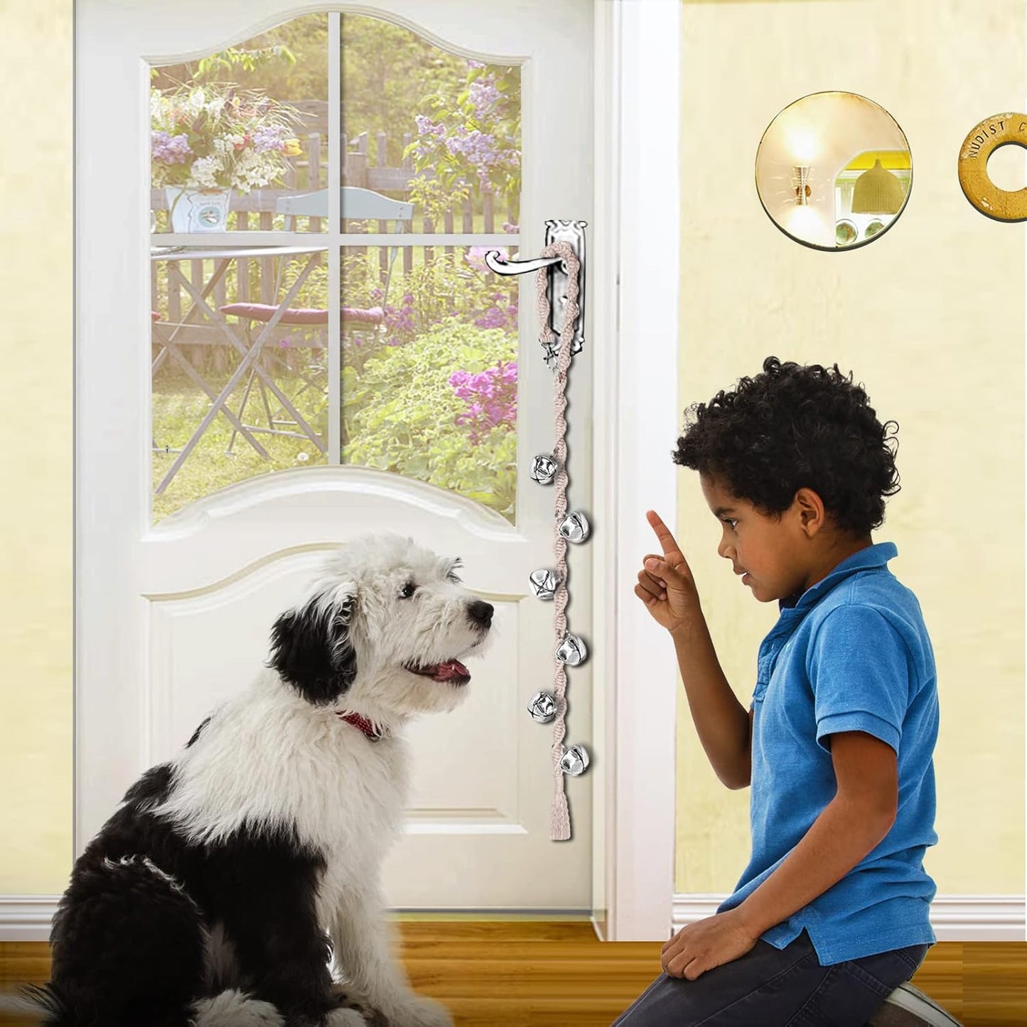 Adjustable Handmade Dog Door Bell for Potty Training - Premium Twisted Yarn, Beige