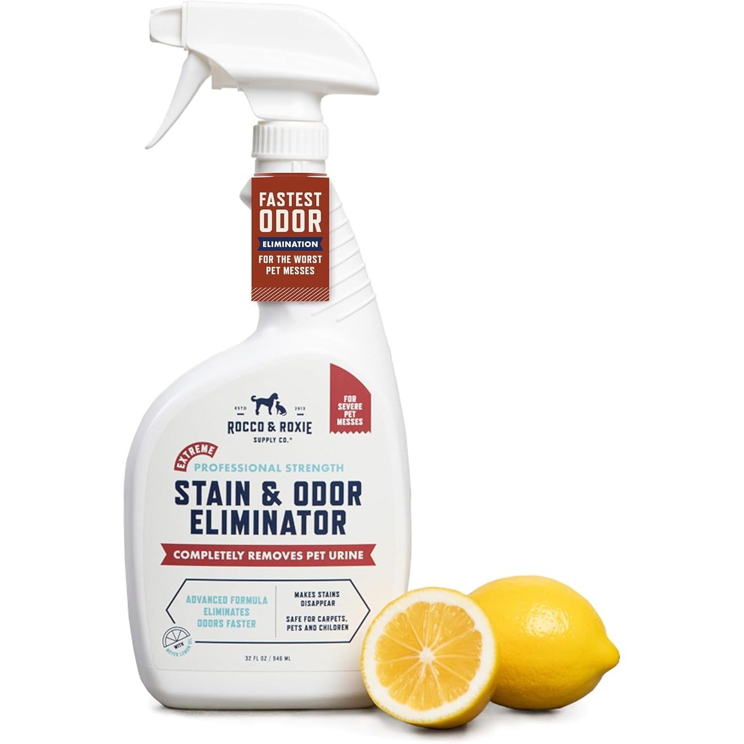 Rocco & Roxie Enzymatic Stain and Odor Eliminator for Pets, 32oz - Effective Carpet Cleaner and Urine Remover for Cats and Dogs