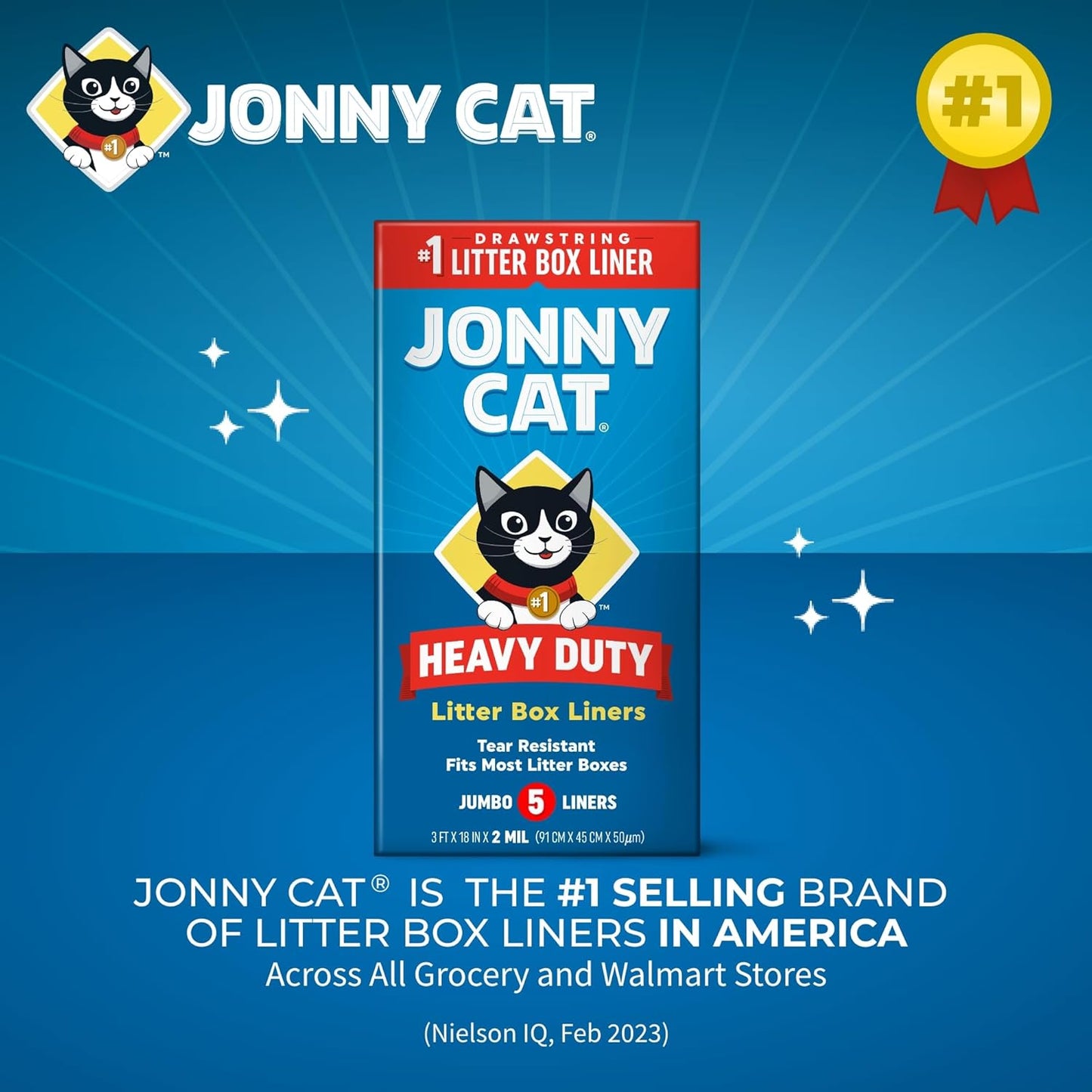 Cat Litter Box Liners: Heavy Duty - Tear & Leak Resistant - Drawstring Close - Jumbo, 5 Count