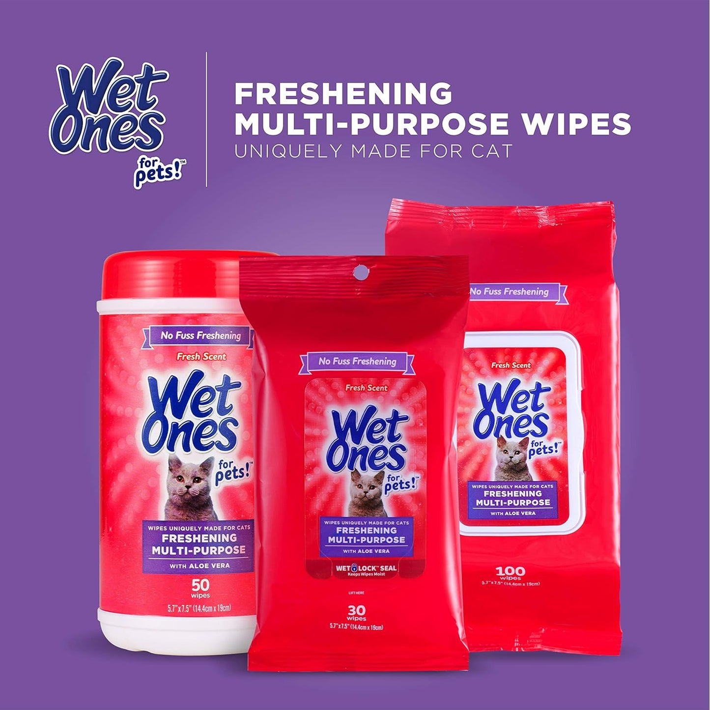 Multi-Purpose Cat Grooming Wipes with Aloe Vera