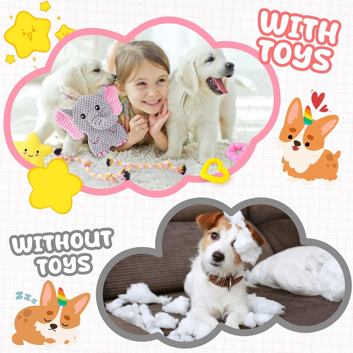 9-Pack Pink Puppy Chew Toys - Enrichment and Teething Solutions for Small Dogs, Includes Squeaky Plush Toy for Engagement and Entertainment