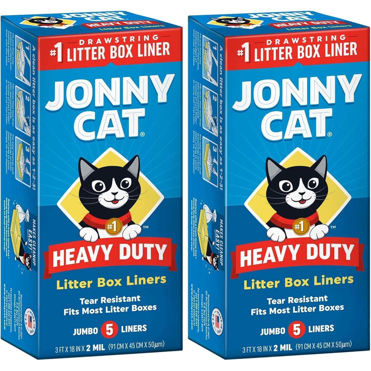 Cat Litter Box Liners: Heavy Duty - Tear & Leak Resistant - Drawstring Close - Jumbo, 5 Count