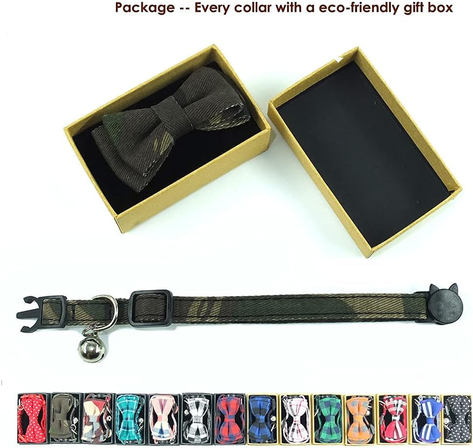 Cat Collar Bowtie with Bell, Quick Release Buckle Safety and Durable Kitties Kittens Cats Breakaway Collar(6.8-10.8In) (Camouflage 2)