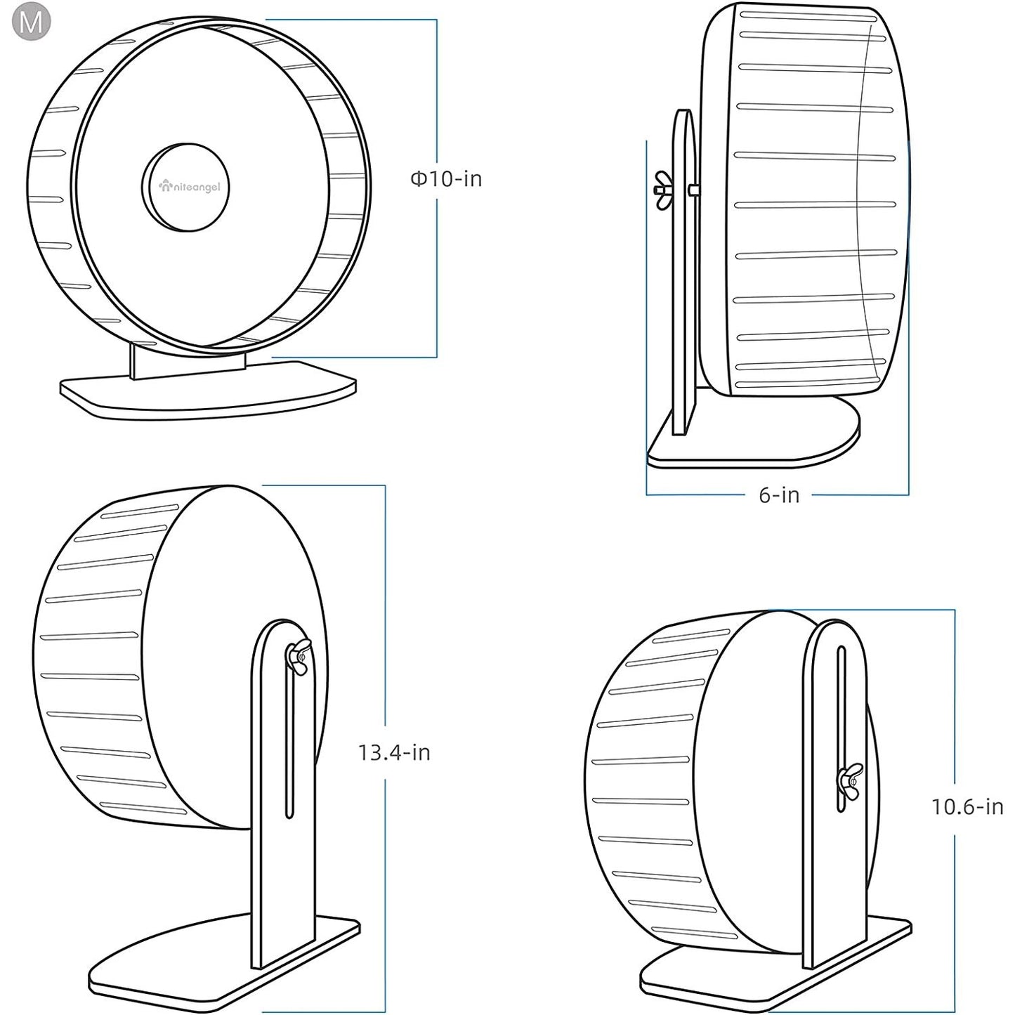 Silent Spinner Hamster Wheel – Adjustable Stand, Transparent (Medium) for Hamsters, Gerbils & Mice
