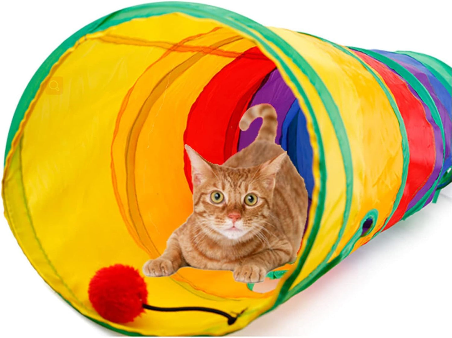 32Pcs Cat Toys Kitten Interactive Pet Toys Assortments, Foldable Rainbow Tunnel, Cat Feather Teaser Wand Interactive Feather Toy Fluffy Mouse Crinkle Balls Bell Play for Kitty (2 Way)