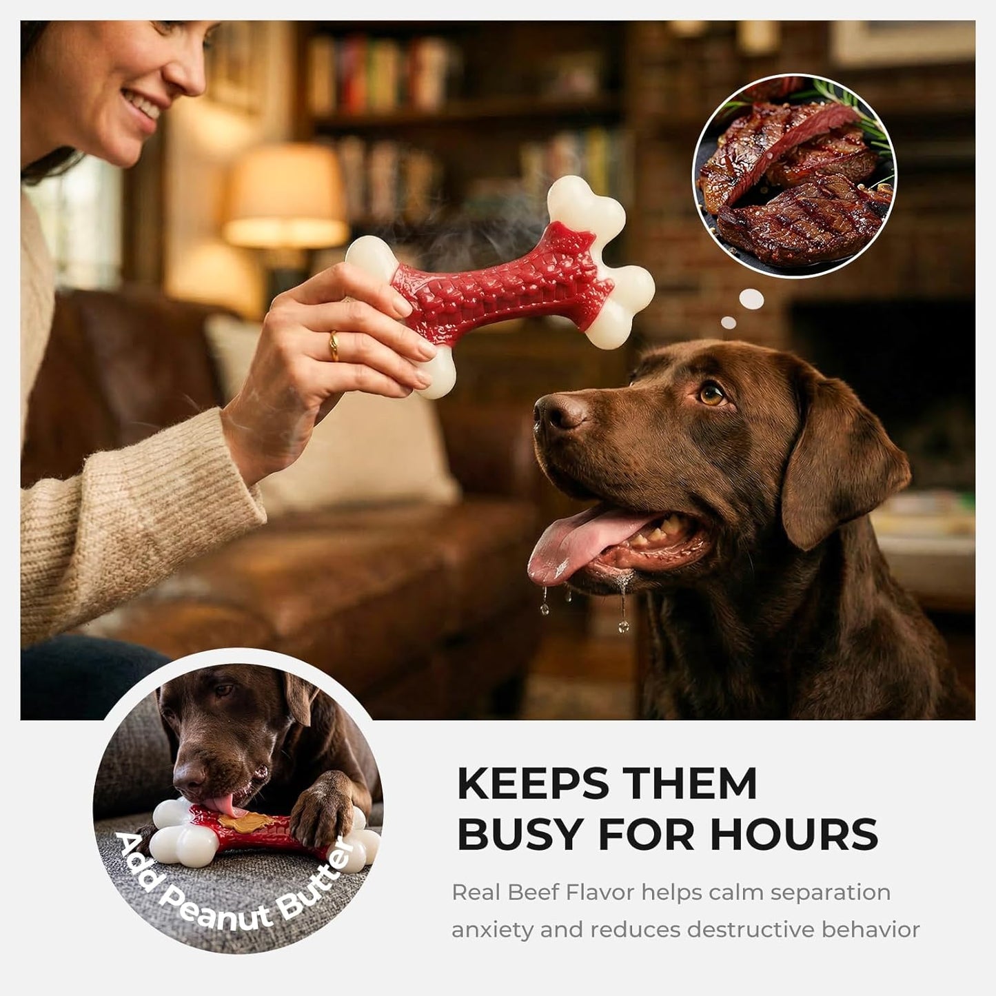 Kseroo Durable Dog Chew Toys for Aggressive Chewers: Beef-Flavored Hard Nylon Bone for Large and Medium Breeds (20-80 lbs), Red