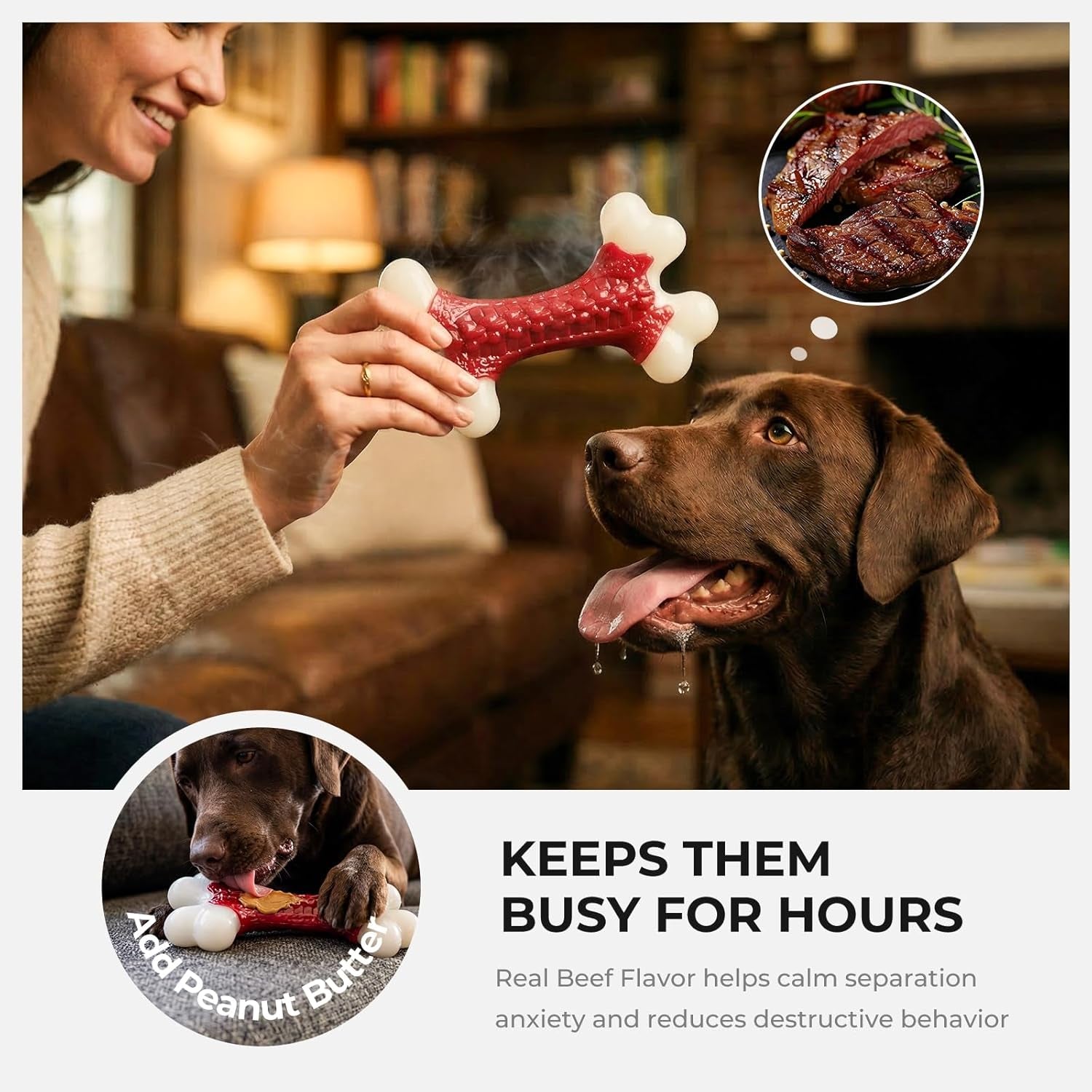 Kseroo Durable Dog Chew Toys for Aggressive Chewers: Beef-Flavored Hard Nylon Bone for Large and Medium Breeds (20-80 lbs), Red