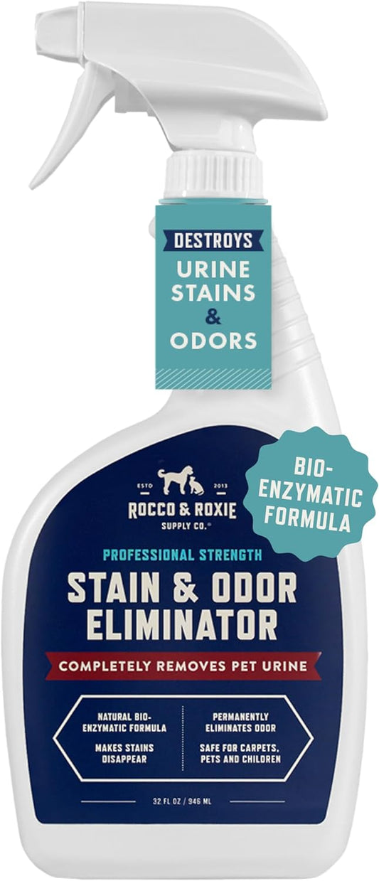 Rocco & Roxie Enzymatic Stain and Odor Eliminator for Pets, 32oz - Effective Carpet Cleaner and Urine Remover for Cats and Dogs
