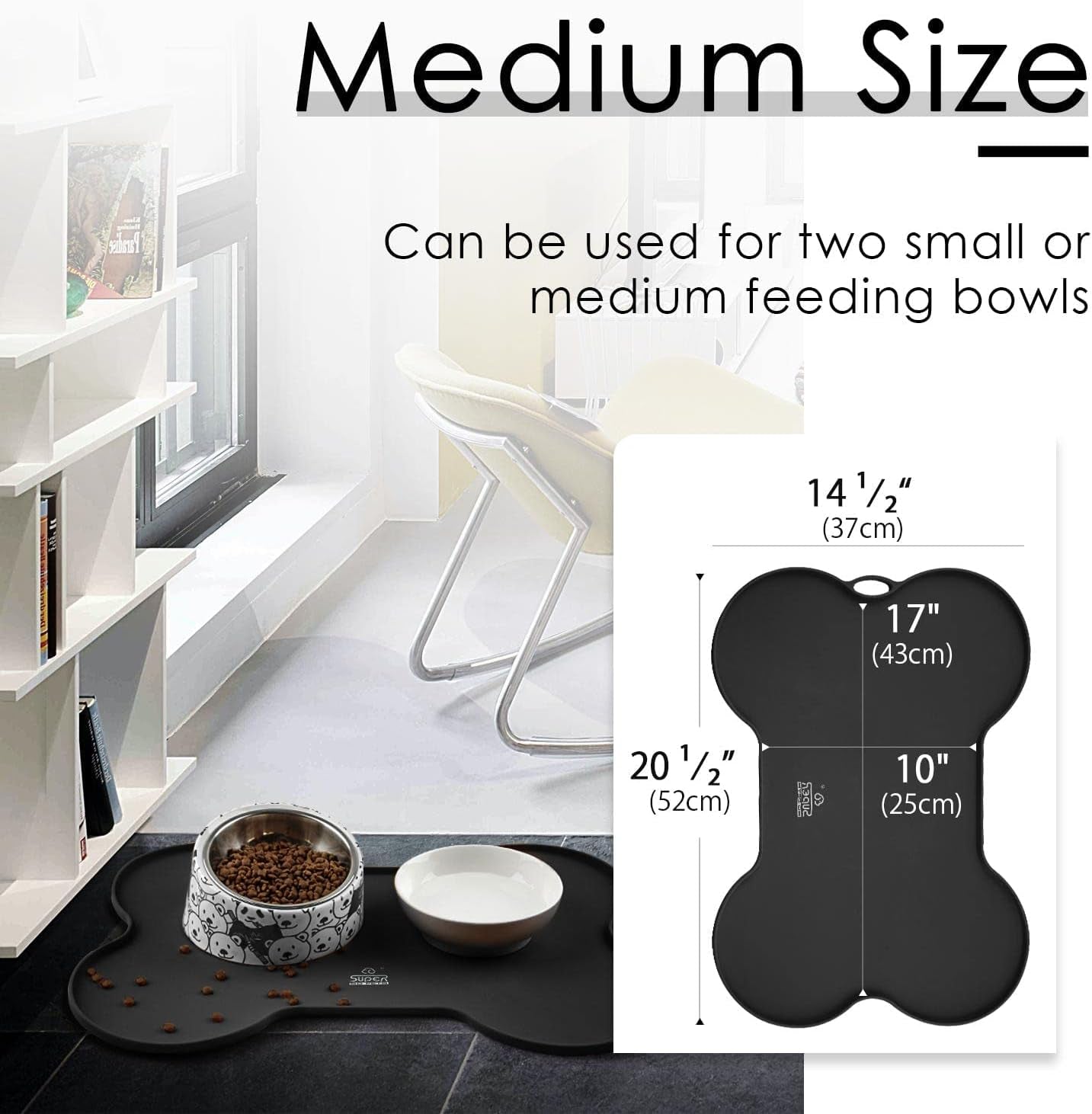 Silicone Pet Food Mat – Non-Slip, Waterproof Feeding Mat for Dogs & Cats (20.5'' x 14.5'', Black)