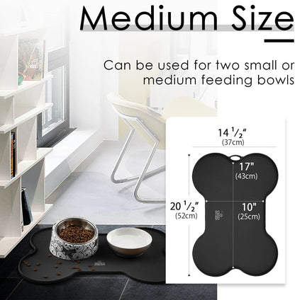 Silicone Pet Food Mat – Non-Slip, Waterproof Feeding Mat for Dogs & Cats (20.5'' x 14.5'', Black)