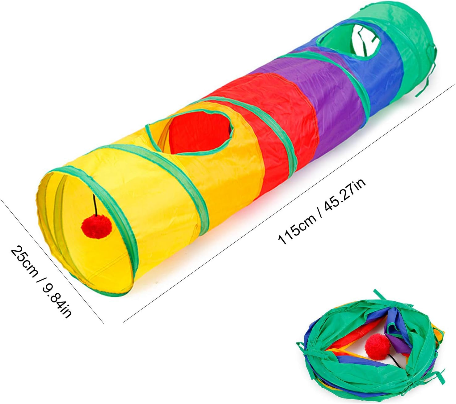 32Pcs Cat Toys Kitten Interactive Pet Toys Assortments, Foldable Rainbow Tunnel, Cat Feather Teaser Wand Interactive Feather Toy Fluffy Mouse Crinkle Balls Bell Play for Kitty (2 Way)