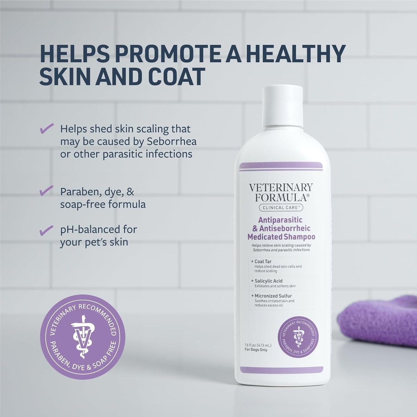 Veterinary Formula Clinical Care Antiparasitic and Antiseborrheic Medicated Dog Shampoo, 16 oz – Paraben-Free, Dye-Free, Soap-Free Hydrating and Antifungal Solution for Dogs