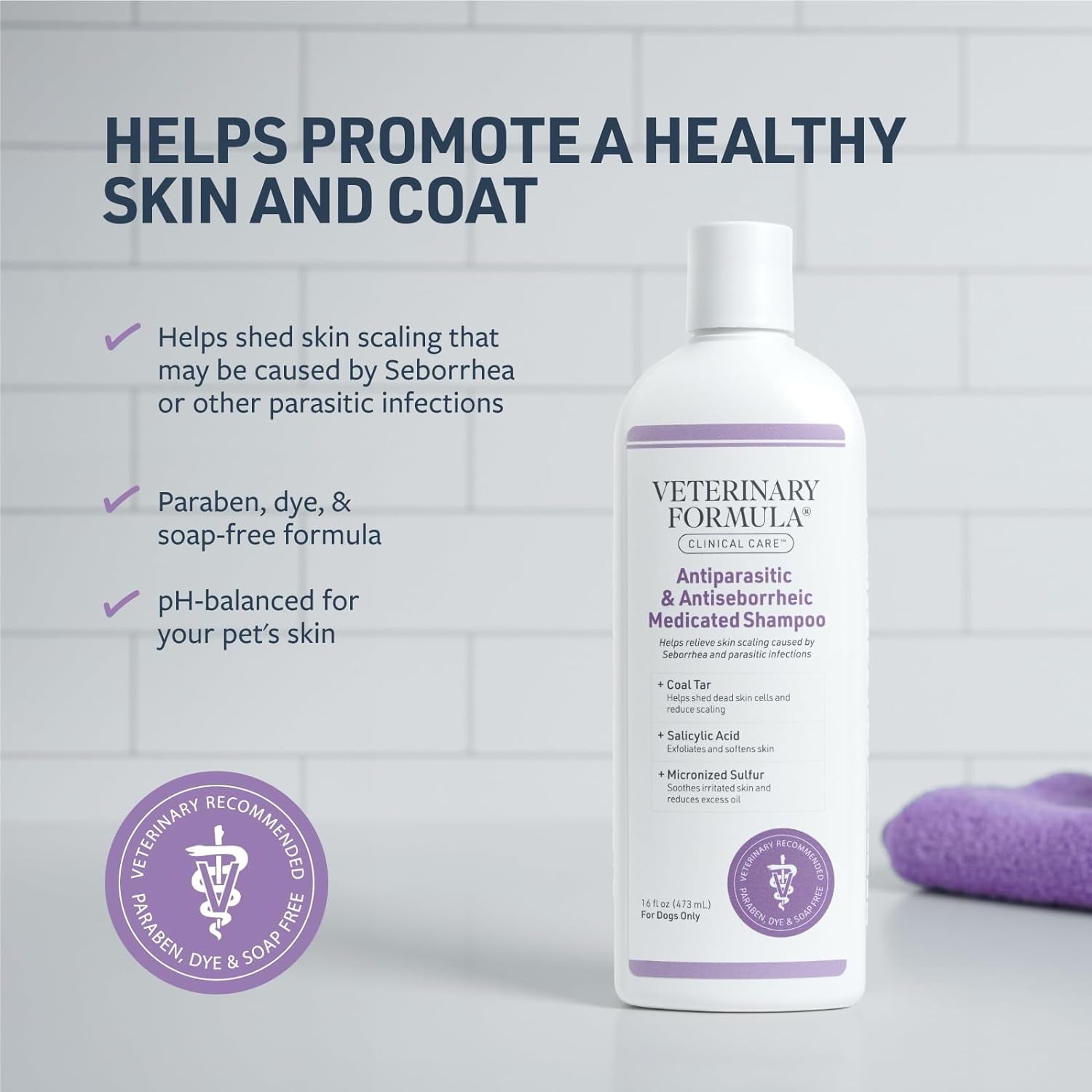 Veterinary Formula Clinical Care Antiparasitic and Antiseborrheic Medicated Dog Shampoo, 16 oz – Paraben-Free, Dye-Free, Soap-Free Hydrating and Antifungal Solution for Dogs