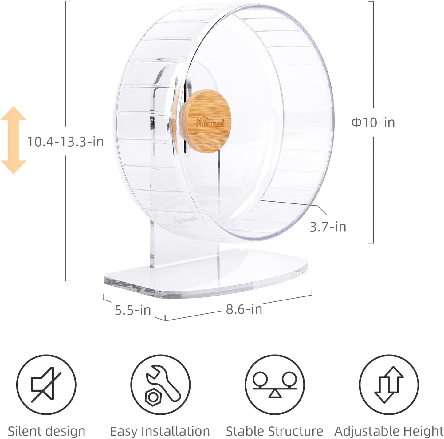 Silent Spinner Hamster Wheel – Adjustable Stand, Transparent (Medium) for Hamsters, Gerbils & Mice