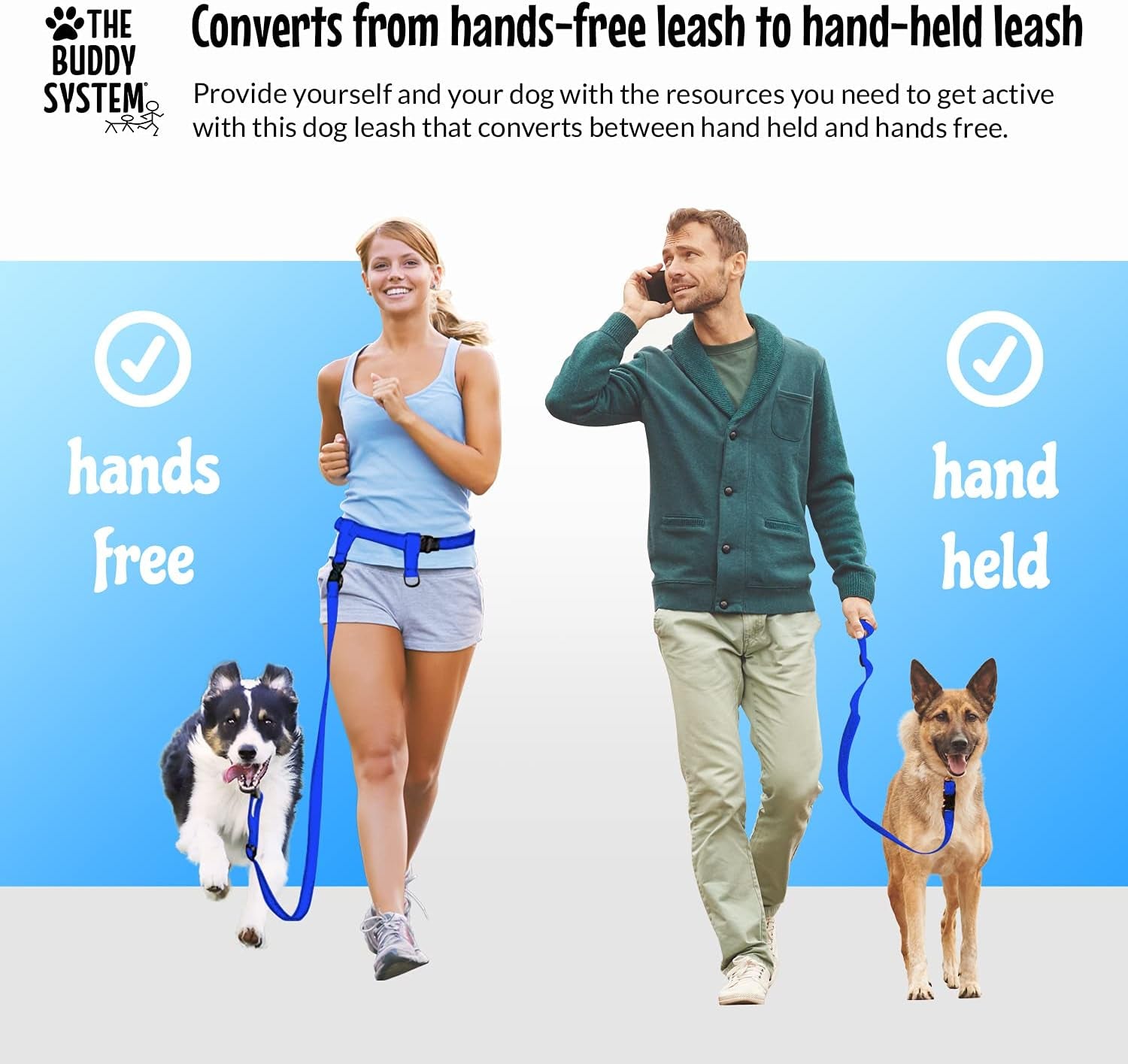  The Buddy System™ Adjustable Hands-Free Dog Leash – Waist-Worn, Convertible & Tangle-Free