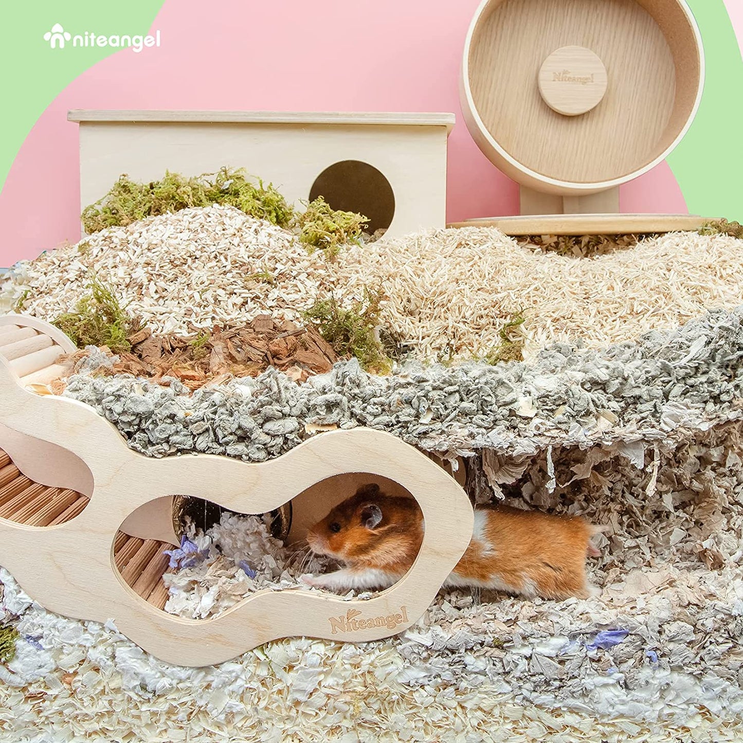 Niteangel Hamster House W/Climbing Ladder for Hamsters Gerbils Mice or Similar-Sized Pets (Secret Peep Tunnel Hamster Hut)