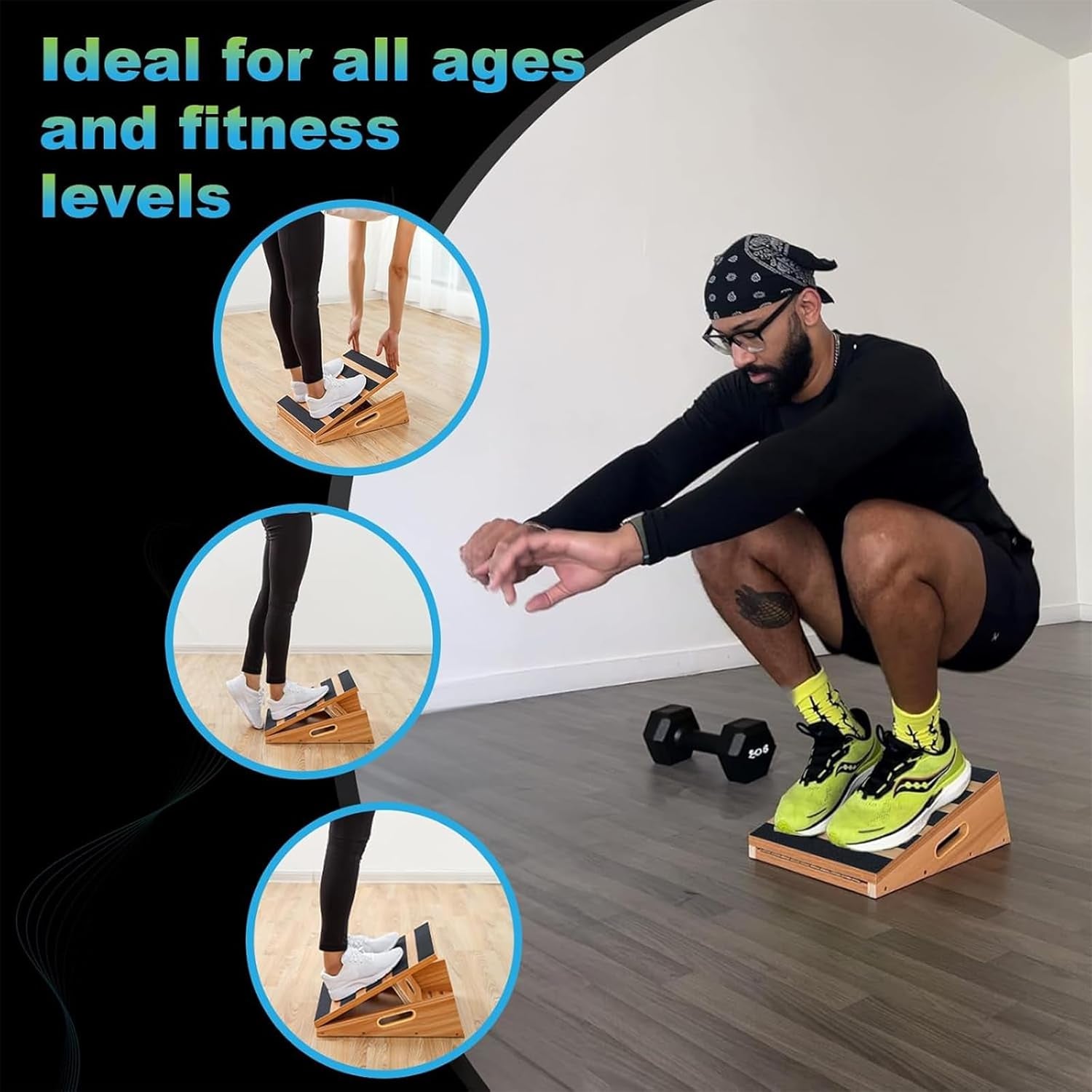 Strongtek Professional Wooden Slant Board, Adjustable Incline Board and Calf Stretcher, Partial-Coverage Design with Side Handle, 5 Angles, 500 Lbs Capacity