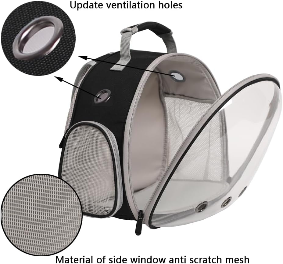 Small Animal Travel Backpack – Clear Bubble Window Carrier for Guinea Pigs, Reptiles & More (Grey, Airline-Approved)