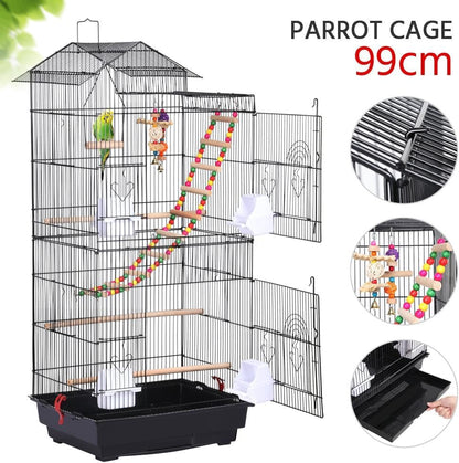39'' Rooftop Bird Cage – Large Flight Cage with Toys for Parrots, Conures, Cockatiels & More