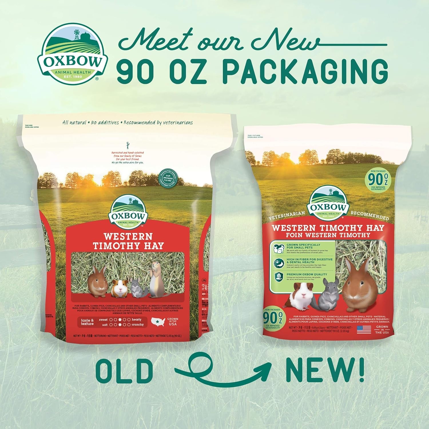 Animal Health Western Timothy Hay, Guinea Pig Hay, Small Pet Bunny Supplies, All Natural Grass for Guinea Pig, Bunny, Chinchilla & Hamster,  Rabbit Supplies for Bunnies, 90 Oz. Bag