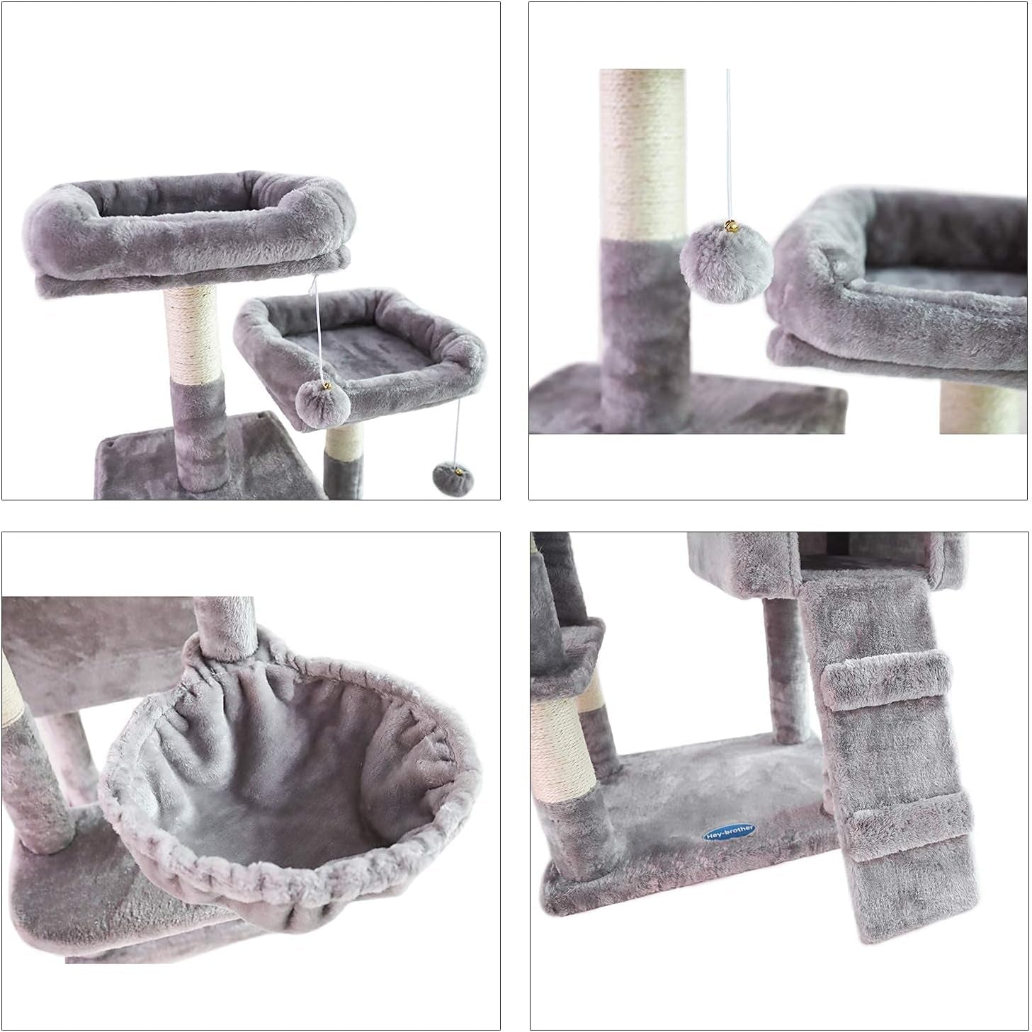 58'' Multi-Level Cat Tree – with Hammock, Plush Condos & Sisal Scratching Posts (Light Gray)