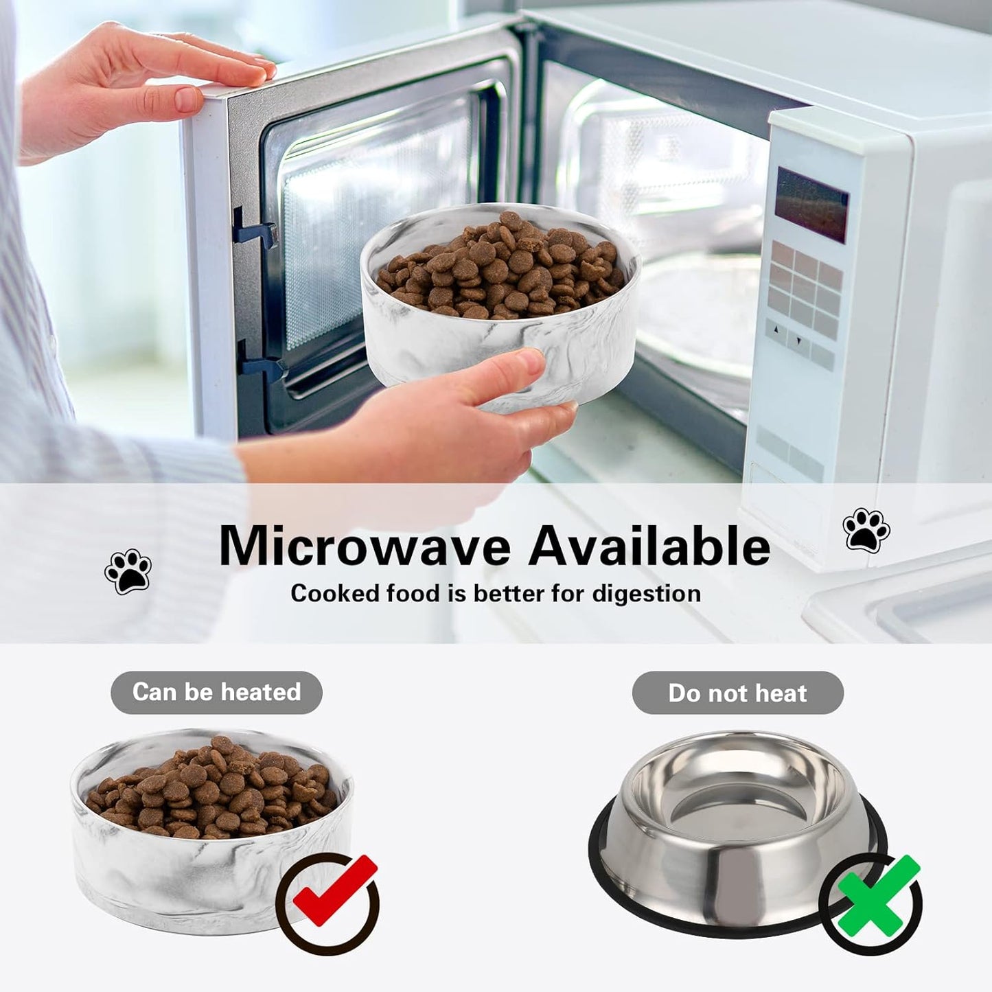 Marble Ceramic Pet Bowl Set – 2 Elevated Food & Water Bowls with Wooden Stand (1¾ Cups, Black)