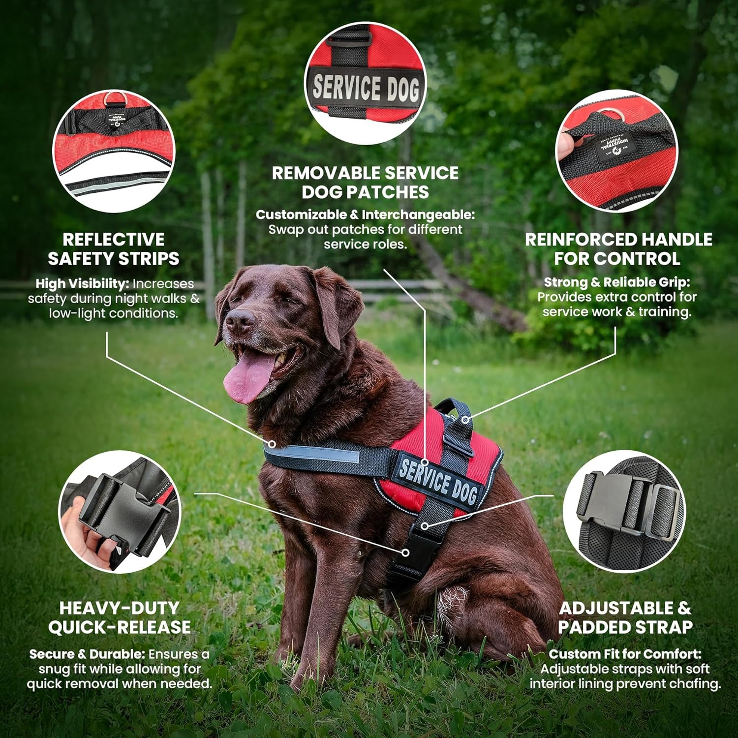 Heavy Duty Emotional Support Dog Vest Harness with Reflective Straps, Interchangeable Patches & Top Handle - ESA Dog Vest in 8 Sizes, Durable Service Harness for Working and Support Dogs