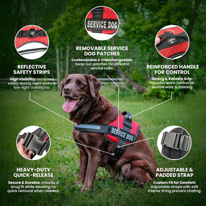 Heavy Duty Emotional Support Dog Vest Harness with Reflective Straps, Interchangeable Patches & Top Handle - ESA Dog Vest in 8 Sizes, Durable Service Harness for Working and Support Dogs