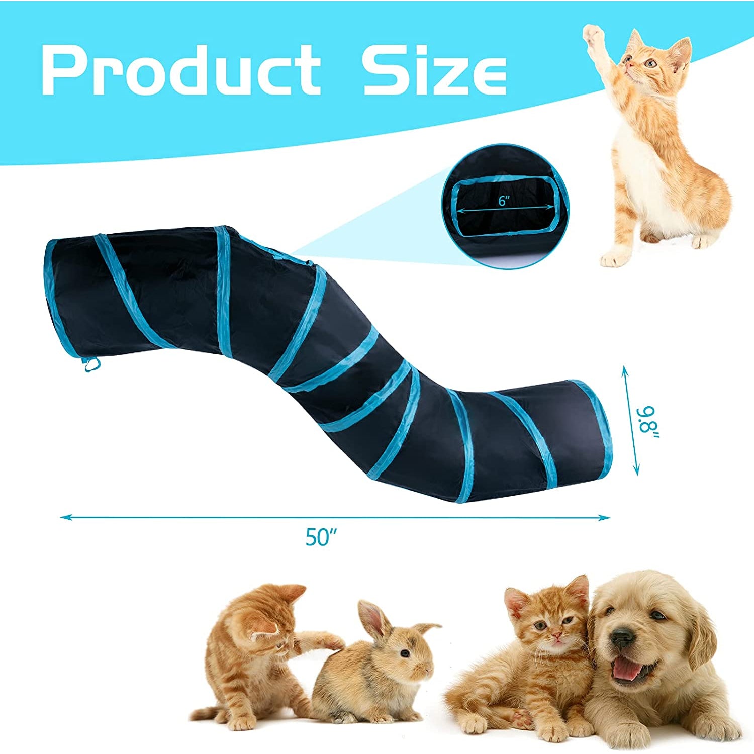 Collapsible Cat Tunnel - Interactive 2-Way Play Maze for Indoor Cats, Kittens, and Small Pets with Play Ball