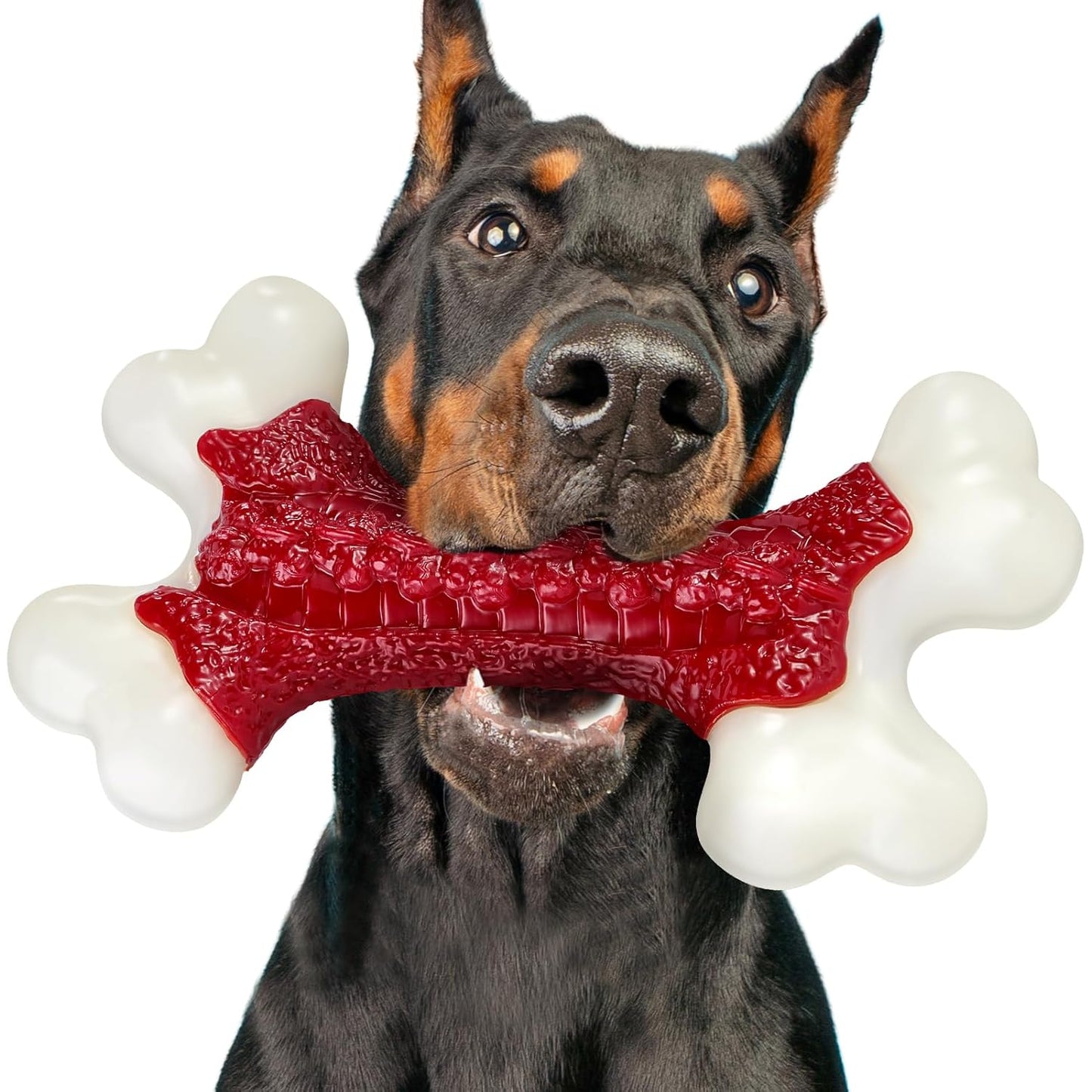 Kseroo Durable Dog Chew Toys for Aggressive Chewers: Beef-Flavored Hard Nylon Bone for Large and Medium Breeds (20-80 lbs), Red