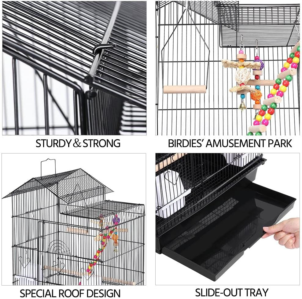 39'' Rooftop Bird Cage – Large Flight Cage with Toys for Parrots, Conures, Cockatiels & More