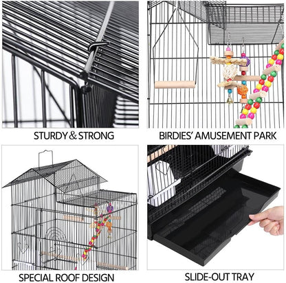 39'' Rooftop Bird Cage – Large Flight Cage with Toys for Parrots, Conures, Cockatiels & More