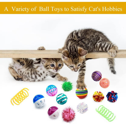 Cat Toys Kitten Assortment - Rainbow, Crinkle, Sparkle, Bell & Sisal Balls for All Cats - 30 Packs