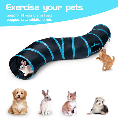 Collapsible Cat Tunnel - Interactive 2-Way Play Maze for Indoor Cats, Kittens, and Small Pets with Play Ball