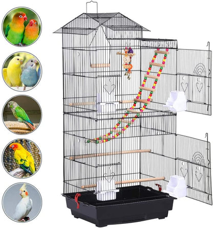 39'' Rooftop Bird Cage – Large Flight Cage with Toys for Parrots, Conures, Cockatiels & More