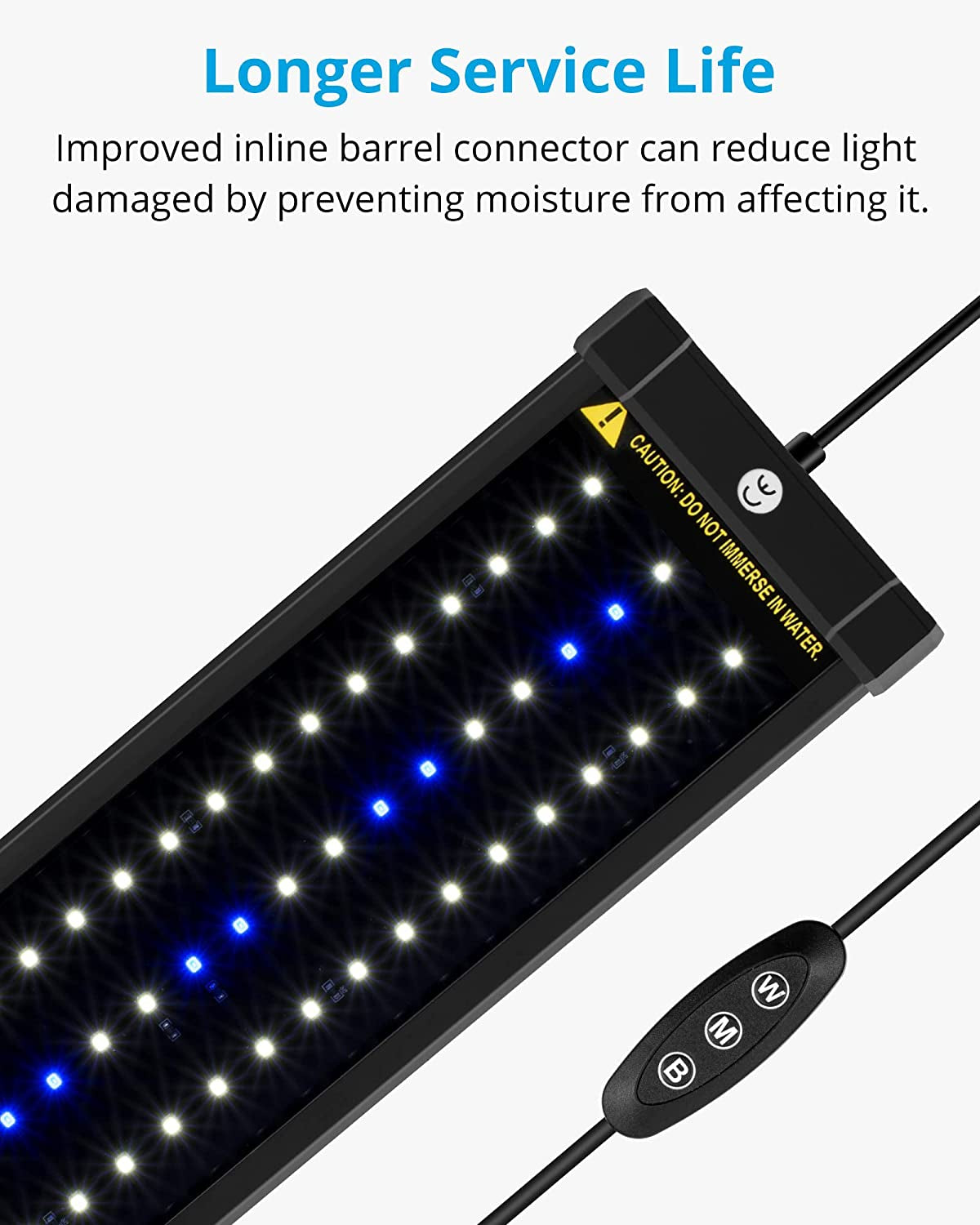 ClassicLED Aquarium Light – White & Blue LEDs with Extendable Brackets (36–48'', 25W)