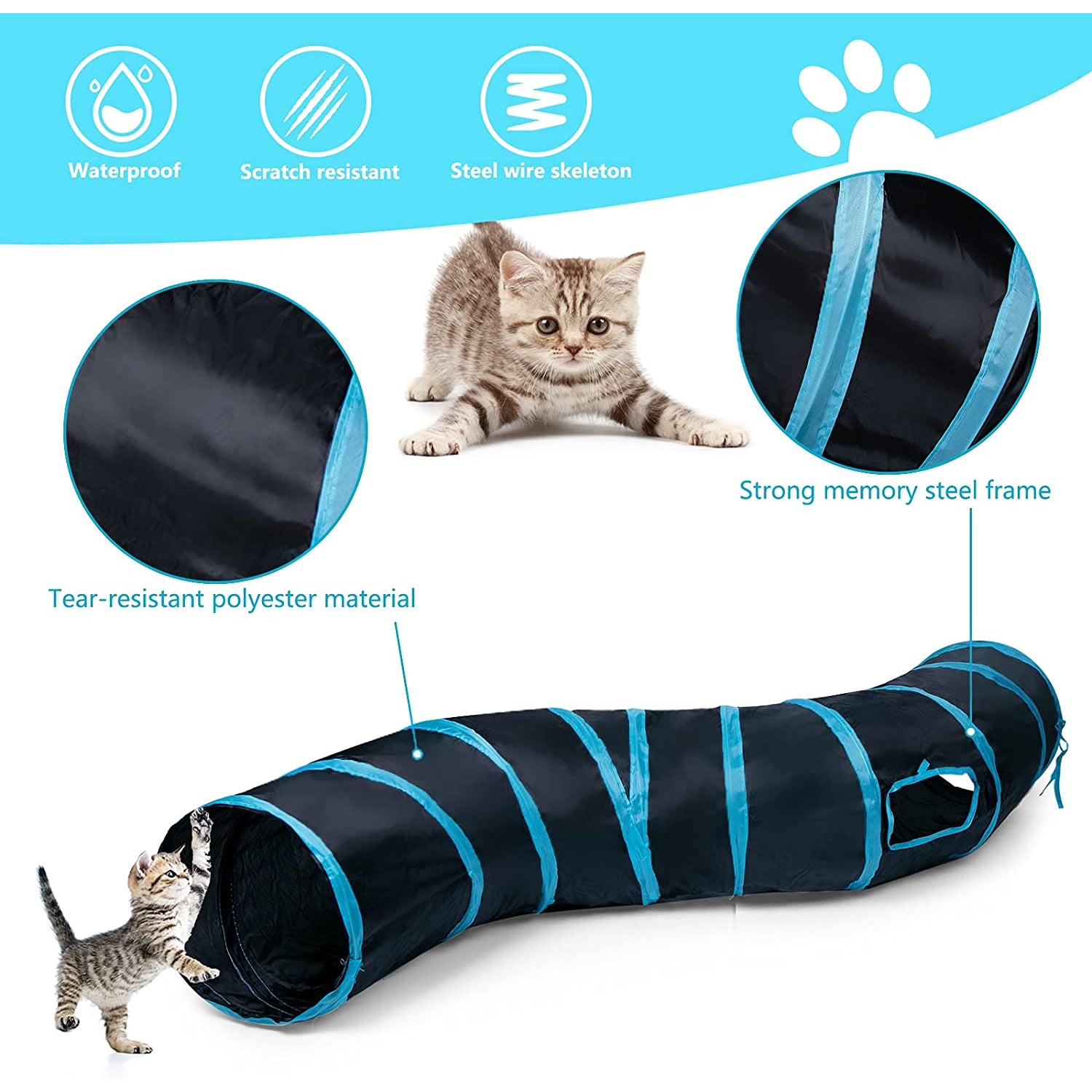 Collapsible Cat Tunnel - Interactive 2-Way Play Maze for Indoor Cats, Kittens, and Small Pets with Play Ball