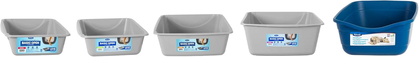 Petmate Open Litter Pan - Spacious Blue/Gray Design for Comfortable Cat Use, Made in the USA