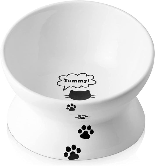 Ceramic Elevated Bowl – For Flat-Faced Cats & Small Dogs, Dishwasher Safe (5'', White)