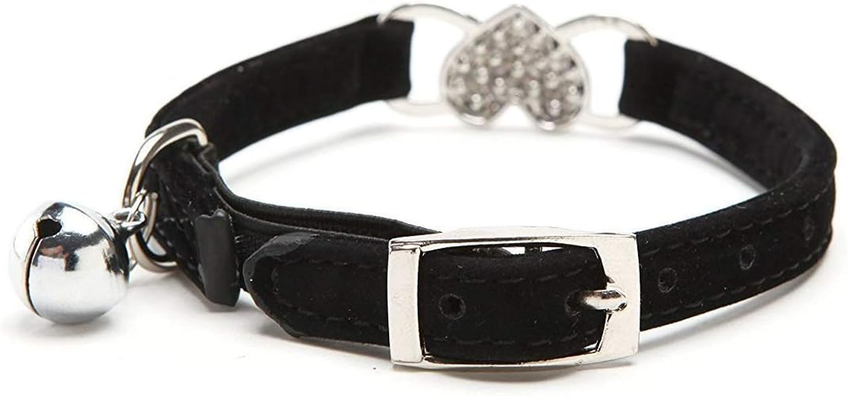 Velvet Heart Charm Cat Collar Set – Adjustable with Bells (Black & Red, 8-11”)