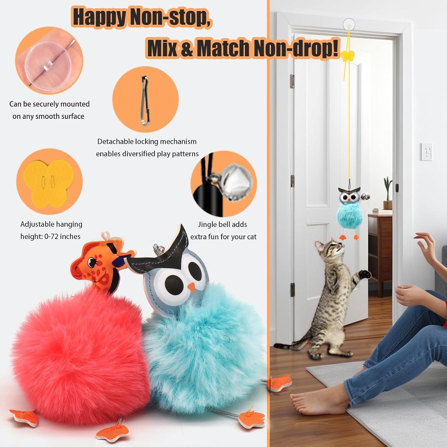 4-in-1 Interactive Cat Toy Set – Wand, Hanging Toys, Balls & Replaceable Feathers for Indoor Play