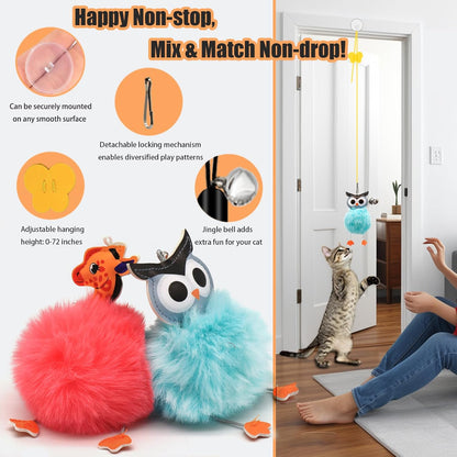 4-in-1 Interactive Cat Toy Set – Wand, Hanging Toys, Balls & Replaceable Feathers for Indoor Play